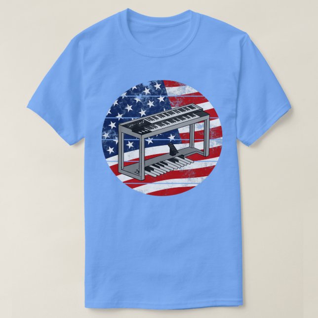 T-shirt Jazz Organ USA Drapeau Organisateur Musicien 4 jui (Design devant)