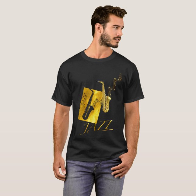 T-shirt Jazz Sax Saxophone Gold (Devant entier)
