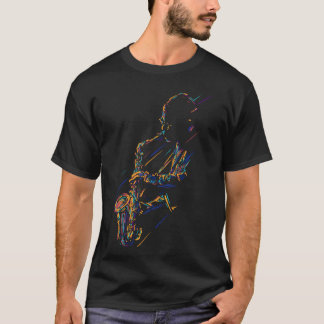 T-shirt Jazz saxophonist colorful line art
