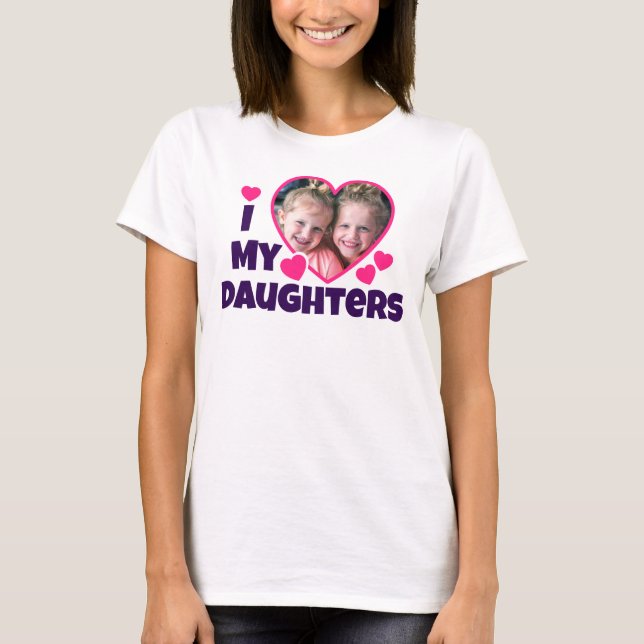 T-shirt J'Coeur Mes Filles Photo Personnalisée Rose (Devant)