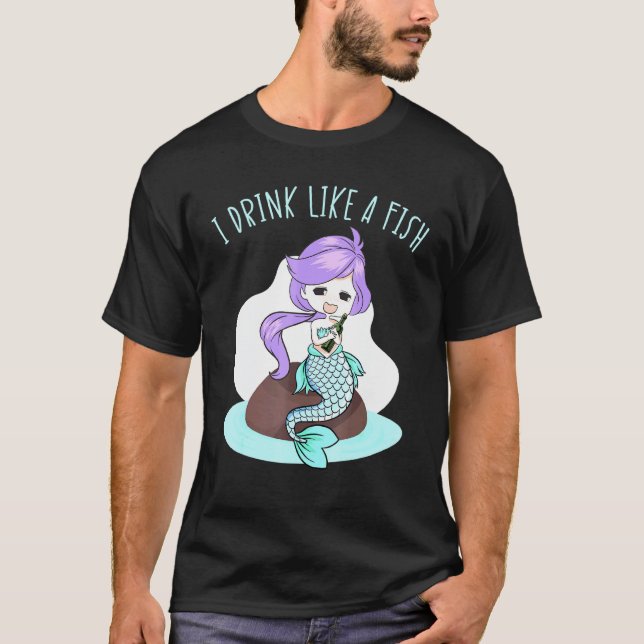 T-shirt Je Bois Comme Une Sirène De Poisson Vin Magique Fa (Devant)
