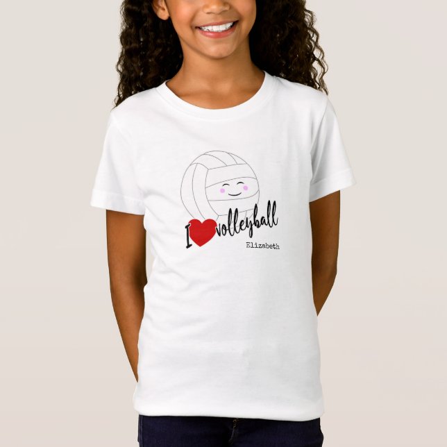 T-Shirt Je coeur volley-ball heureux kawaii filles volley- (Devant)