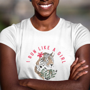 T-shirt Je Cours Comme Une Fille Motivationnelle Léopard R