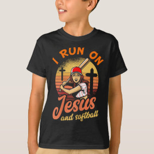 T-shirt Je Cours Sur Jésus Et Softball Christian Player Ca