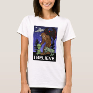 T-shirt Je crois Big Foot Alien Mothman UFO Chupacabra