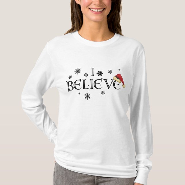 T-shirt Je crois le casquette de flocons de neige et de (Devant)