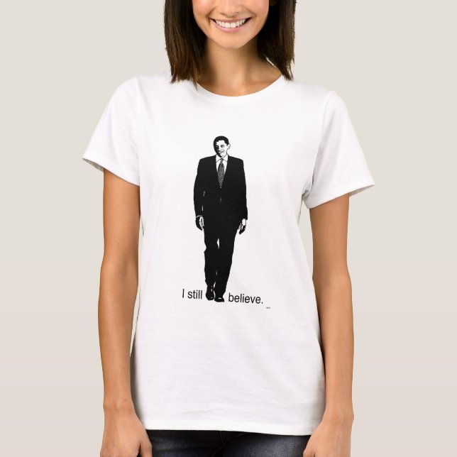 T-shirt Je crois toujours Barack Obama - Mesdames Long Sle (Devant)