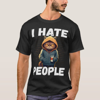 T-shirt Je Déteste Les Gens Chat Café Chat Antisocial Vint