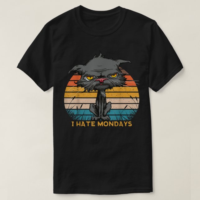 T-shirt Je déteste les lundis Chat Bored Yellow Eyes Retro (Design devant)