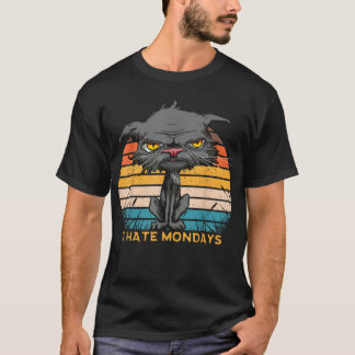 T-shirt Je déteste les lundis Chat Bored Yellow Eyes Retro