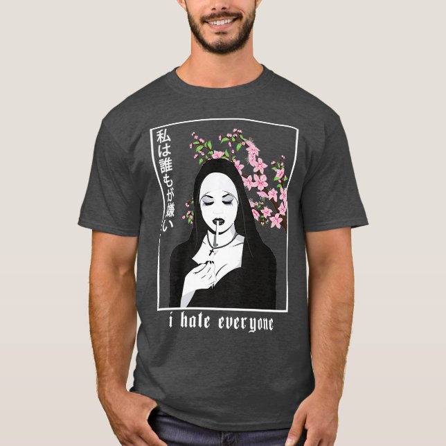 T-shirt Je déteste tout le monde esthétique Nun Soft Grung (Devant)