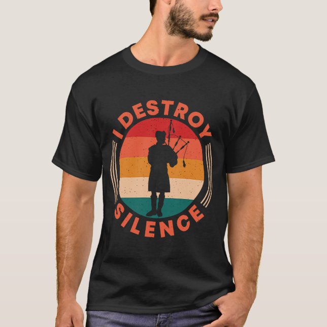 T-shirt Je détruit Silence Scotsman Bagpiper (Devant)