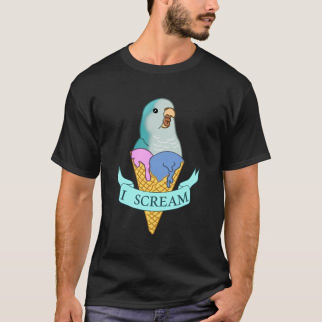 T-shirt Je hurle Quaker Parrot Ice Cream Blue Monk Parakee (Devant)