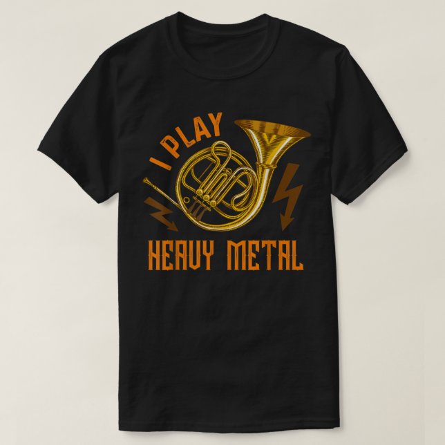 T-shirt Je joue à l'instrument métallique lourd Horn1 fran (Design devant)
