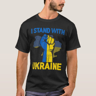 T-shirt Je Me Tiens Avec L'Ukraine Drapeau Emblème Carte P