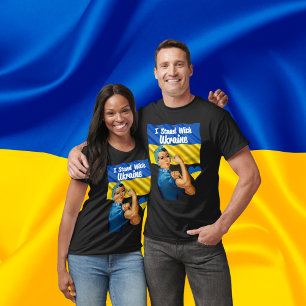T-shirt Je me tiens avec l'Ukraine Vintage Rosie et drapea