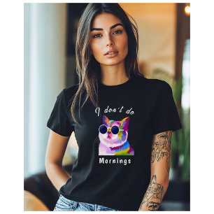 T-shirt Je ne fais pas Matin Lunettes de soleil Chat Pop A