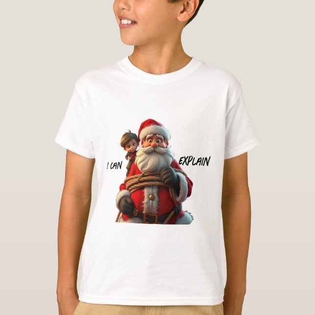 T-shirt Je Peux Expliquer, Caricature Père Noël Et Petit G (Devant)