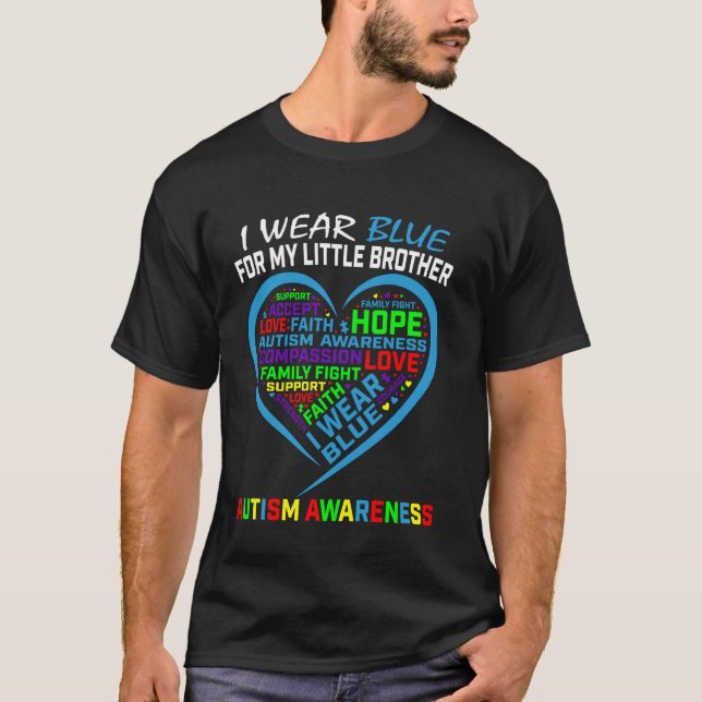 T-shirt Je Porte Bleu Petit Frère Coeur Sensibilisation su (Devant)
