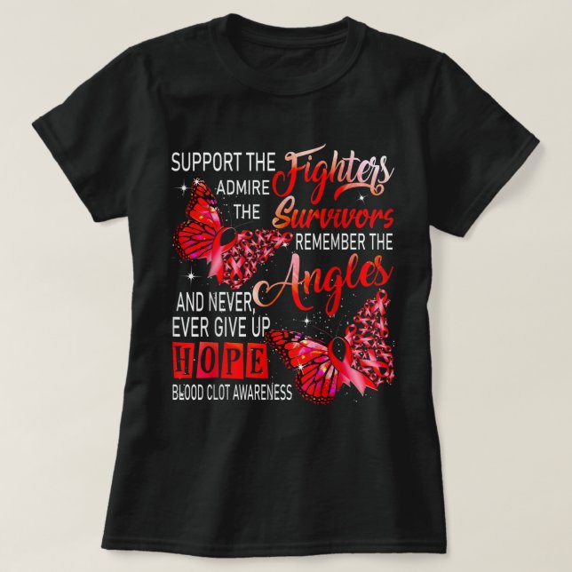 T-shirt Je Porte Des Papillons Rouge Ruban Sensibilisation (Design devant)