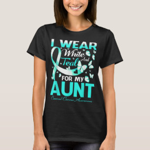 T-shirt Je Porte Du Blanc Et Turquoise Pour Ma Tante Cance