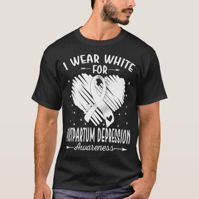 T-shirt Je porte du blanc pour la sensibilisation à la dép (Devant)