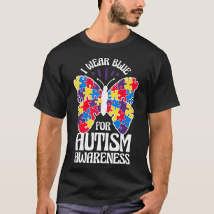 T-shirt Je Porte Du Bleu Pour L'Autisme Papillon De Sensib