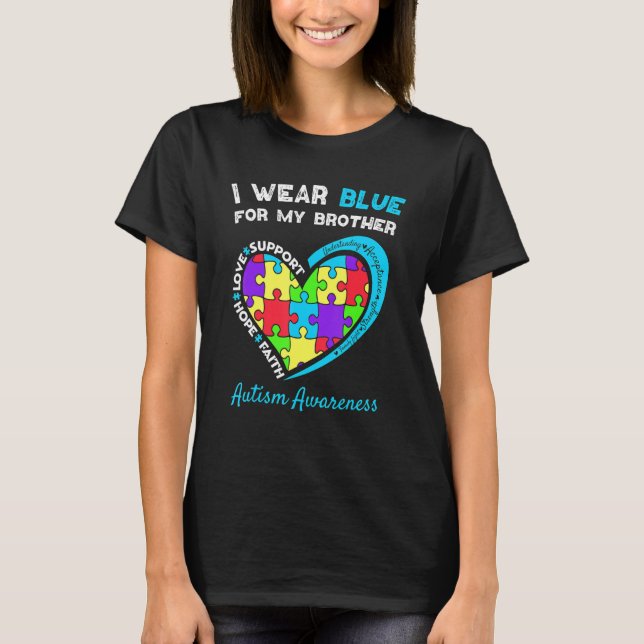 T-shirt Je Porte Du Bleu Pour Mon Frère Enfants Sensibilis (Devant)