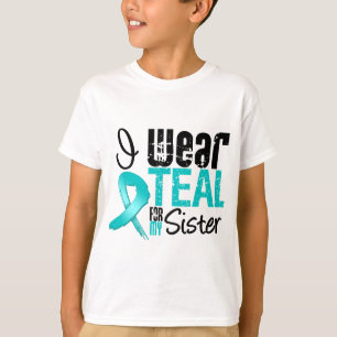 T-shirt Je Porte Du Ruban Turquoise Pour Ma Soeur