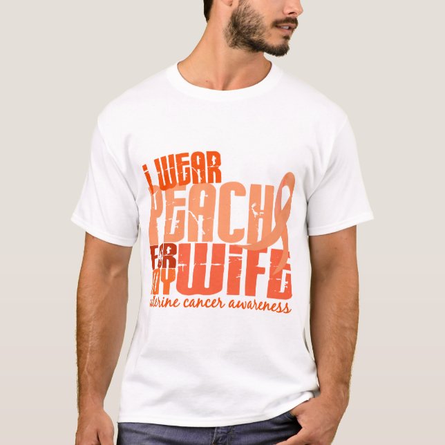T-shirt Je porte la pêche pour mon Cancer utérin de (Devant)