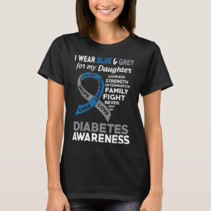T-shirt Je porte le bleu & gris pour ma fille Diabète