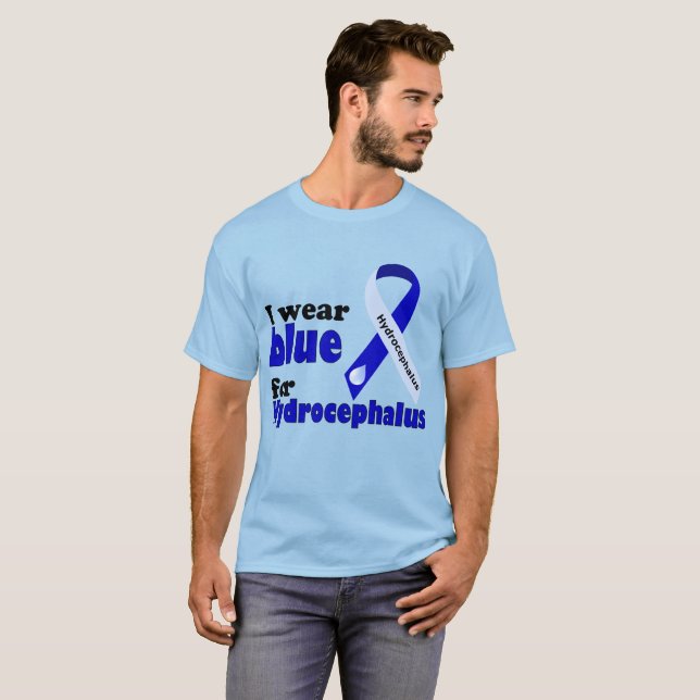 T-shirt Je porte le bleu pour l'Hydrocéphalie (Devant entier)