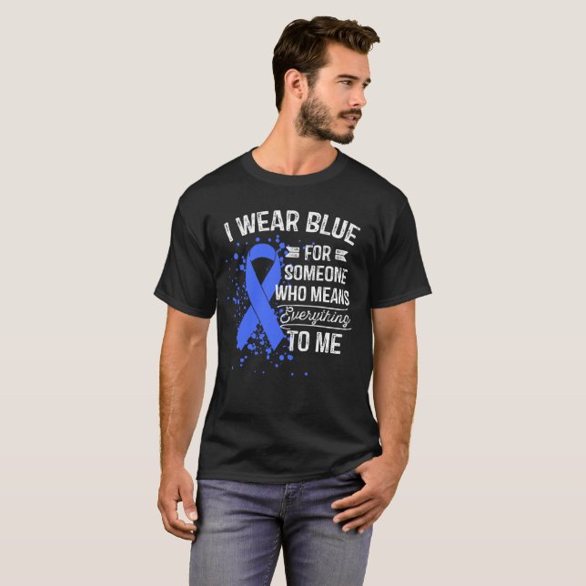 T-shirt Je porte le bleu - ruban bleu de conscience (Devant entier)