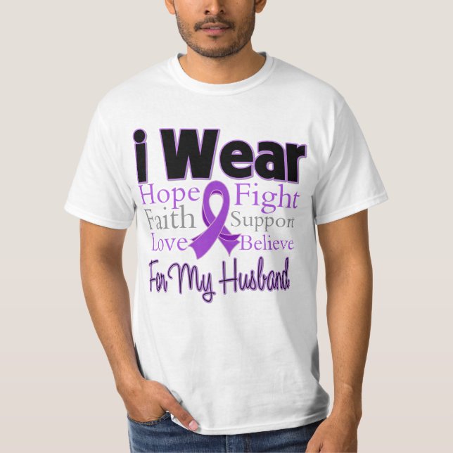T-shirt Je porte le mari pourpre de collage - Cancer (Devant)