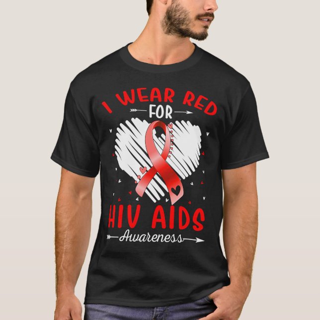 T-shirt Je porte le rouge pour la sensibilisation au VIH/S (Devant)
