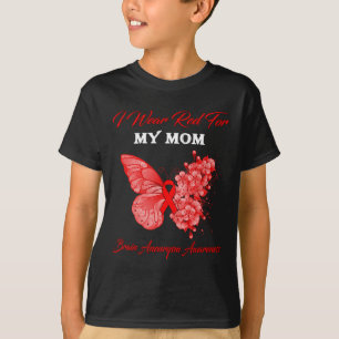 T-shirt Je Porte Le Rouge Pour Ma Maman Cerveau Aneurysme 