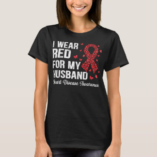 T-shirt Je porte le rouge pour mon mari soutien Maladie ca