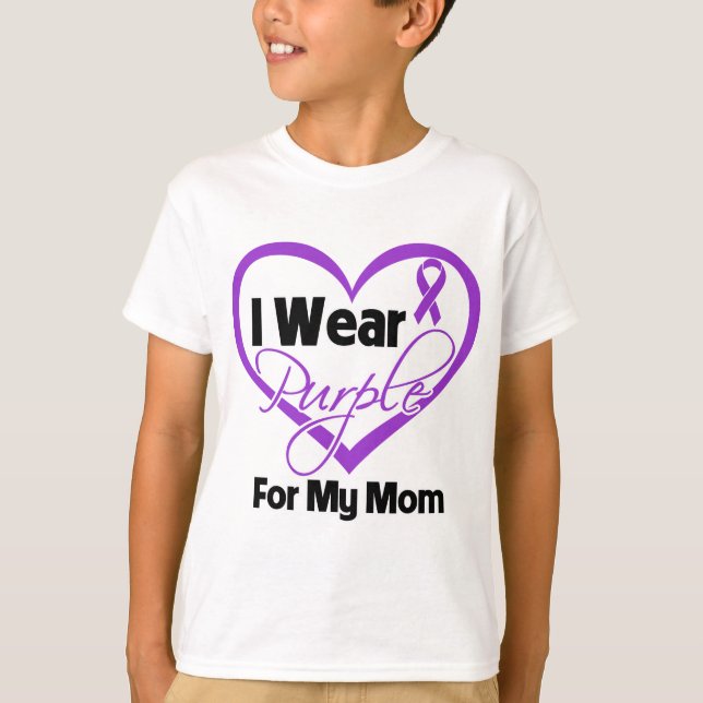 T-shirt Je porte le ruban du coeur pourpre - Maman (Devant)