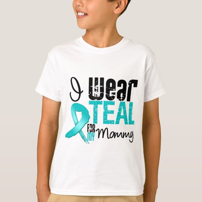 T-shirt Je porte le ruban turquoise pour ma maman (Devant)