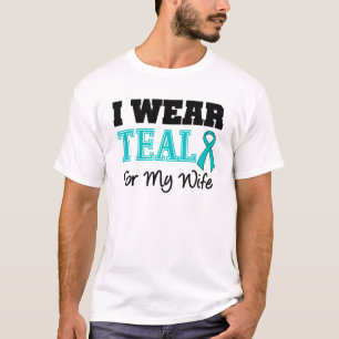 T-shirt Je porte le ruban turquoise pour mon épouse