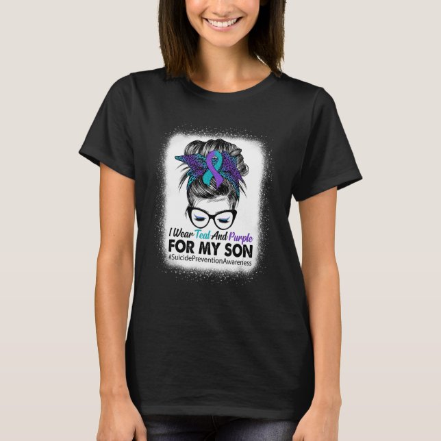 T-shirt Je Porte Le Violet Turquoise Pour Le Fils Préventi (Devant)