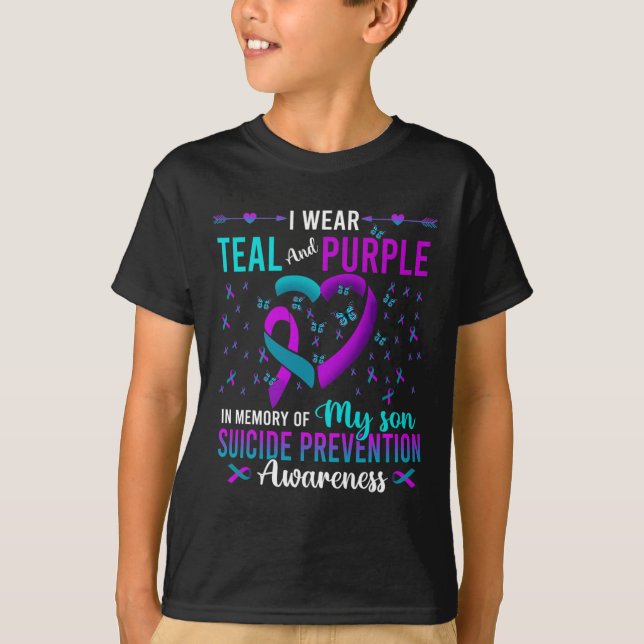 T-shirt Je Porte Le Violet Turquoise Pour Mon Fils Prévent (Devant)