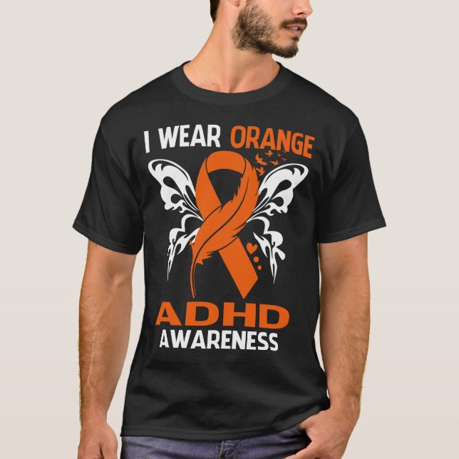 T-shirt Je Porte Orange Pour La Sensibilisation Au TDAH (Devant)