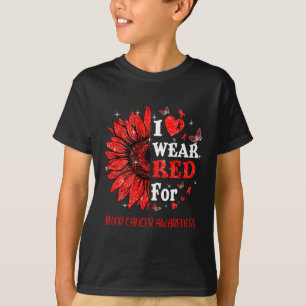 T-shirt Je porte Red Twinkle Coeur Tournesol Sang Cancer A