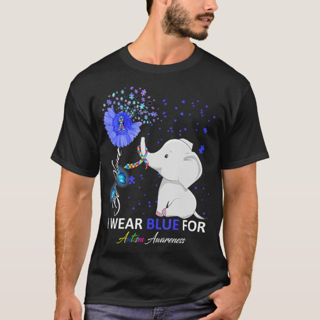 T-shirt Je porte Sensibilisation sur l'autisme bleue Eleph (Devant)