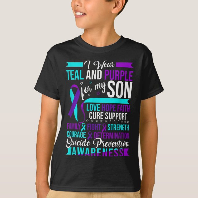 T-shirt Je Porte Turquoise &amp; Violet Pour Mon Fils Suic (Devant)