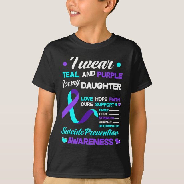 T-shirt Je porte Turquoise et pourpre pour ma fille Suicid (Devant)