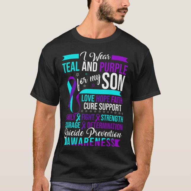 T-shirt Je porte Turquoise et pourpre pour mon fils Suicid (Devant)