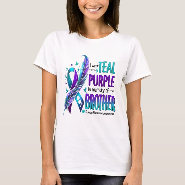 T-shirt Je Porte Turquoise Et Violet Pour Mon Frère Suicid (Devant)