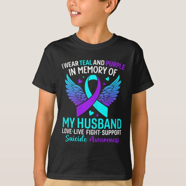 T-shirt Je Porte Turquoise Et Violet Pour Mon Mari Suicide (Devant)